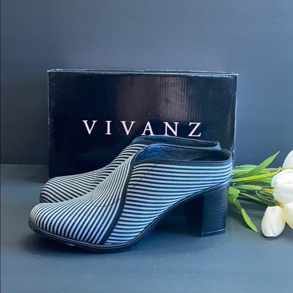 Black and White Striped Mules - Picture 2 of 8